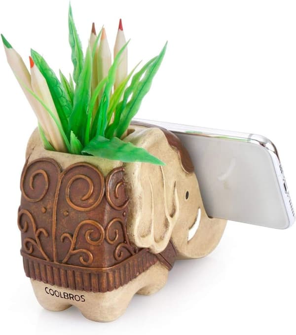 Træelefant Stativ - Telefon, Pen og Penholder - Pot til