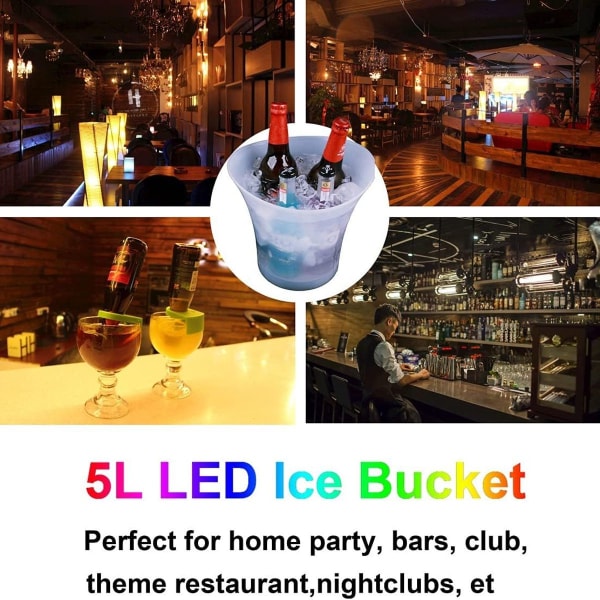 LED isbøtte, 5L stor flaskekjøler - champagnekjøler - vinkjøler - KLB