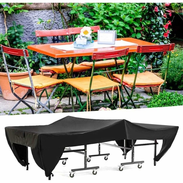 Pingisbordsöverdrag, hopfällbart vattentätt polyesteröverdrag för tennisbord inomhus och utomhus, sportutrustningsskydd svart - 280x153x73cm KLB
