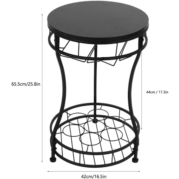Rund fristående vinflaskhållare i järn för 7 flaskor, topphylla för minibar eller sidobord, 65,5 x 42 cm KLB