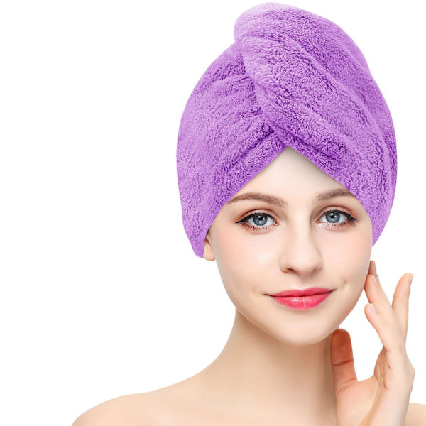 3-pack (grå, rosa, blå) mikrofiberhårhandduk, superabsorberande, snabbtorkande, twistturban med knappar, badögla, fäst hatt för salongstorkning av hår