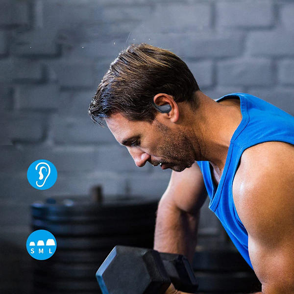 Bluetooth sports-hovedtelefoner, 60 timer med opladningsetui, LED-display, ENC HD