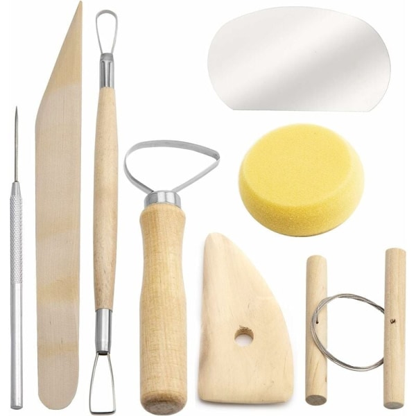 8 Pieces Wooden Ceramic Clay Tool Set,Ceramic Clay Wax Pottery Sculpture Modeling Cleaning Tools KLB