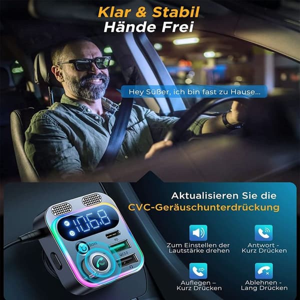 2022 Bluetooth FM-sender, Aux Bluetooth Bilradioadapter [Stærkere Dobbelt