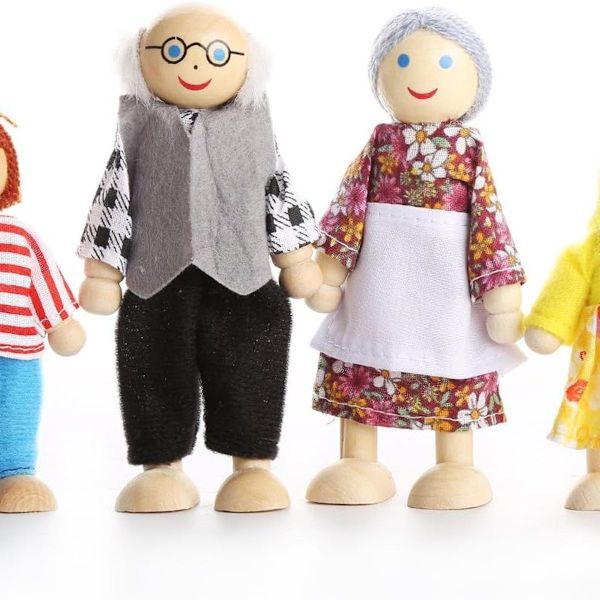 Personfamiljdockor - böjbara dockor av trä och tyg - minidockor för 1:12 KLB