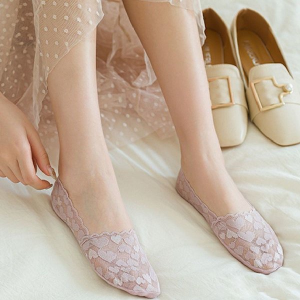 Lacey strumpor andningsbara strumpor balettstrumpor halkfria strumpor lila KLB