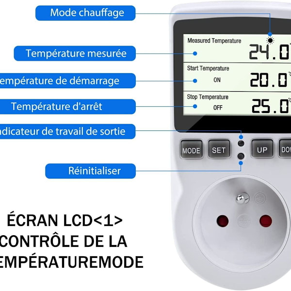 Termostat-stik, digital temperaturregulator, digital programmerbar stikkontakt med