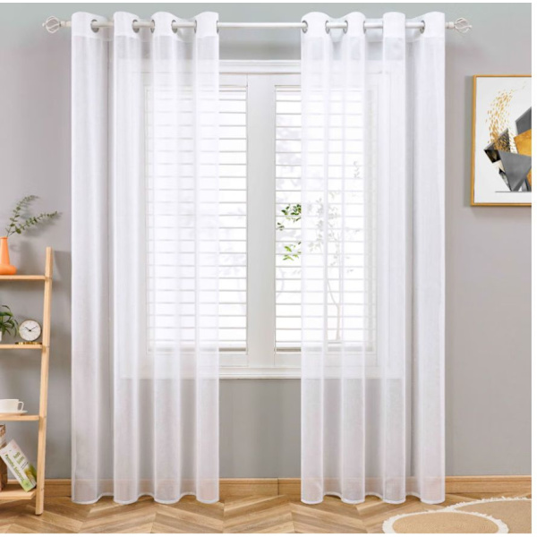 Sæt med 2 150x250cm blågrå gardiner i linnedlook - Med øjer Semi-transparente soveværelsesdekoration Gardin til stue Køkkengardin -