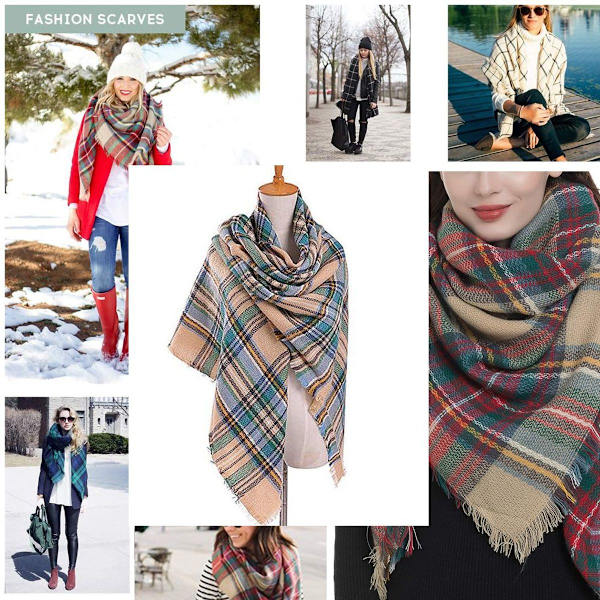 Fashion Rutig Filt Scarf Stor Oversized Lång Scarf för Kvinnor Grön