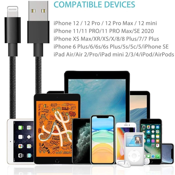 iPhone-ladekabel 1-pakke avansert fjær lang svart KLB