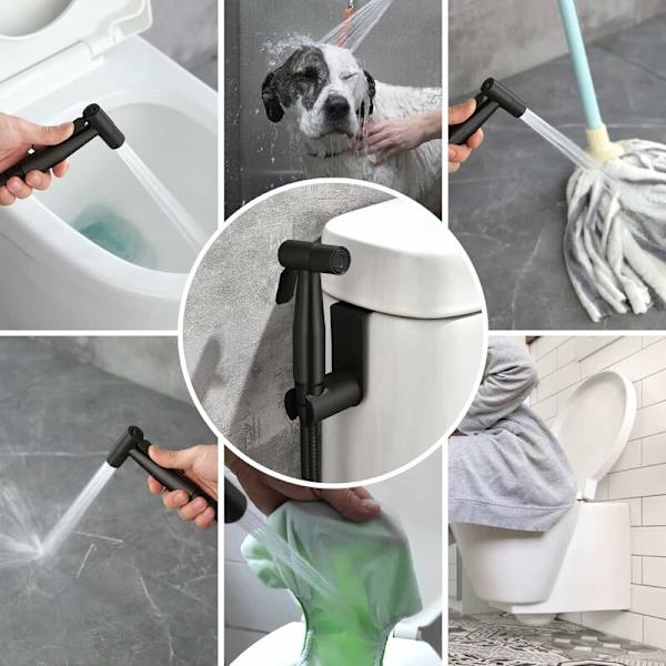Rustfrit Baby Ble Baby Ble Sprayer i Rustfrit Stål + 1,5 Slange + Montering, Toilet Bidet Tilbehør til Badeværelse til Kæledyrshygienisk Rengøring, Mat Sort KLB