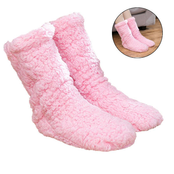 Par vinterfluffiga rosa halkfria strumpor KLB
