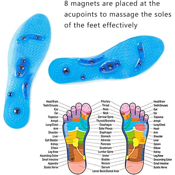Magnetiska Sulor Ortopediska Gel Akupressur Massage Sulor Blå