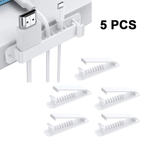 Kabelhållare Kabelklämmor, 5-pack Kabelorganisatör Set med Vit KLB