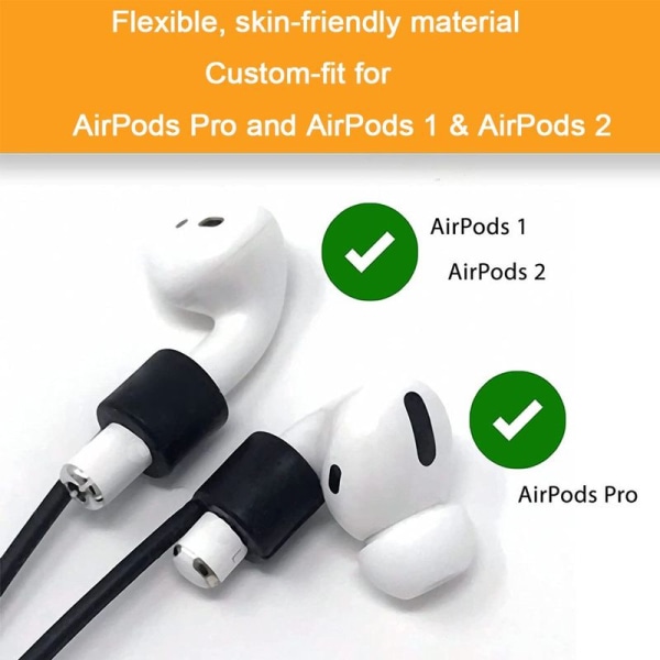 2 par med Airpods-stropper kompatible med AirPods, svart stropp