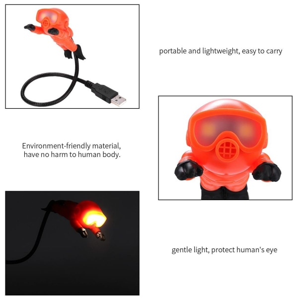 KLB Kannettava Piirretty Sukeltaja USB LED-lamppu Joustava (Oranssi)