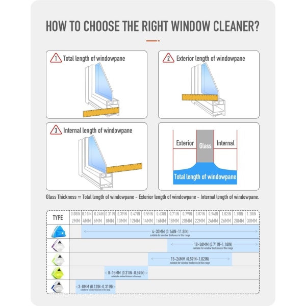 3-8 mm magnetiskt rengöringsmedel för dubbla sidofönster samt sidoglastorkarverktyg Ytrengöringsborste med handtagsdesign-