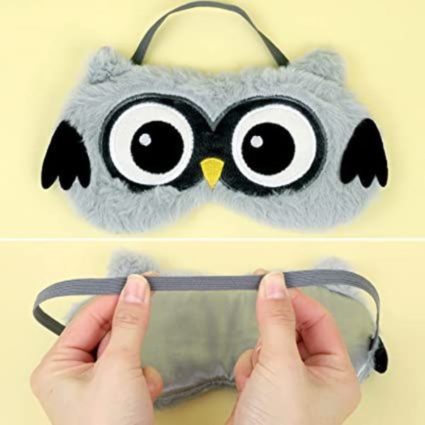 Owl Plush Sleep Mask (19×11cm, Grå), 3D Plysj Barn Nattmaske Søt Morsom tegneserie Barn Søvnmaske Voksen søvnlur