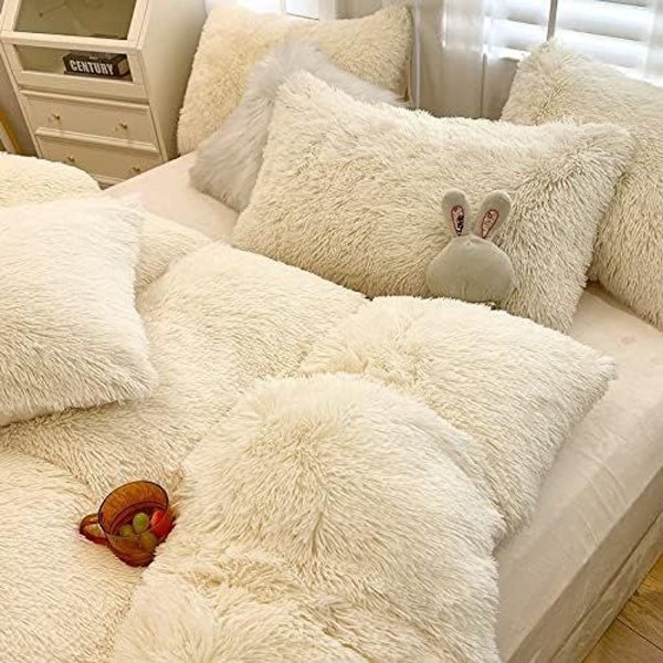Fluffy dyne sett grå king size vinter imitert pels