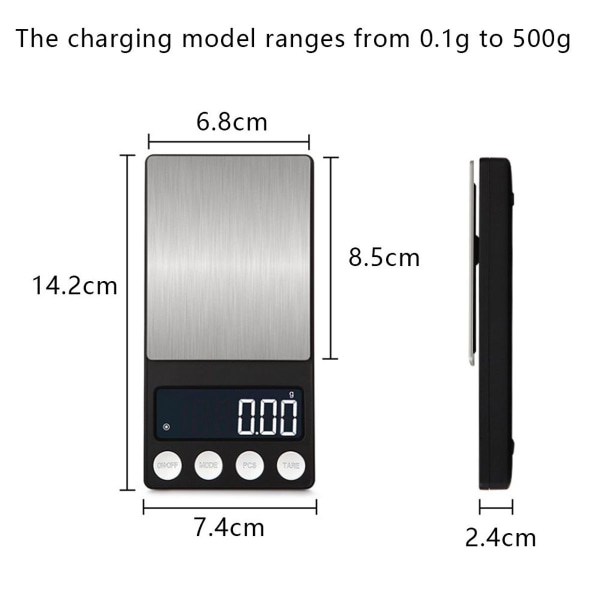 Mini Pocket 500/0,01g Suuri tarkkuus vaaka LCD-taustavalolla, 500g/0,1g KLB