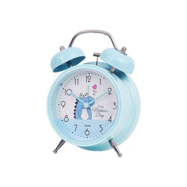 Student Cute Style Ringing Vekkerklokke Sengen Silent Clock med lys-Y33 3 tommer (blå)