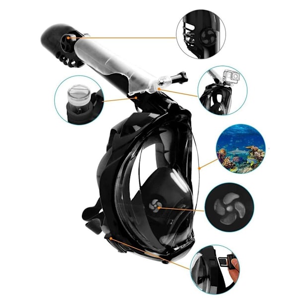 Sukellusmaski snorkkelimaski 180° näkökenttä huurustumaton kokokasvomaski KLB