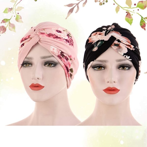 2 stk. kemohætte til kvinder, bandana, knude turban, muslimsk hovedtørklæde, sovehat til langt hår (tilfældig farve)