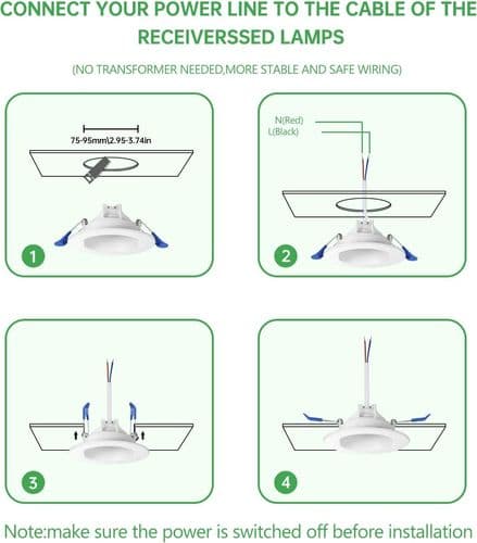 Sæt med 6 neutrale hvide LED-indbyggede spotlights, runde LED-badspots