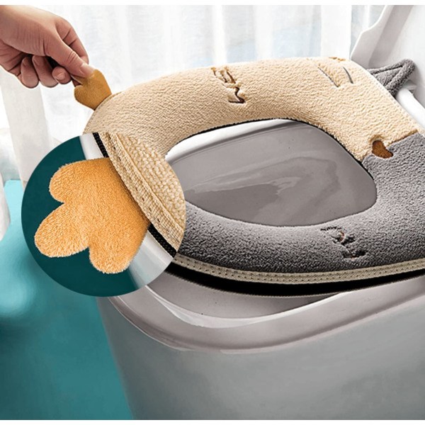 (grå)Toalettsetepute,toaletttrekk på baderom,toalettvarmer,myk og varm toalettsetepute kan rengjøres og gjenbrukes.