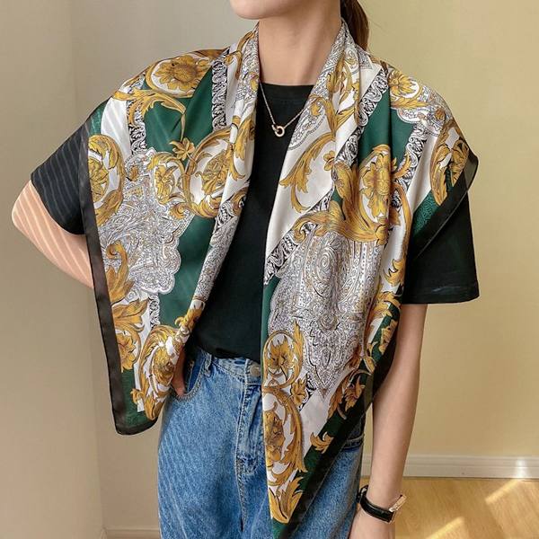 Hodeskjerf for kvinner - sateng, store hårskjerf, bandanaer - firkantet silkehår KLB