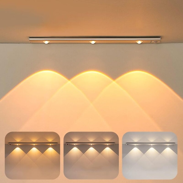 Led-lampa, 40 cm garderobslampa med rörelsesensor, USB-laddningsbar led-lampa, trådlös köksledlampa med 3 belysningslägen för skåp/hallar KLB