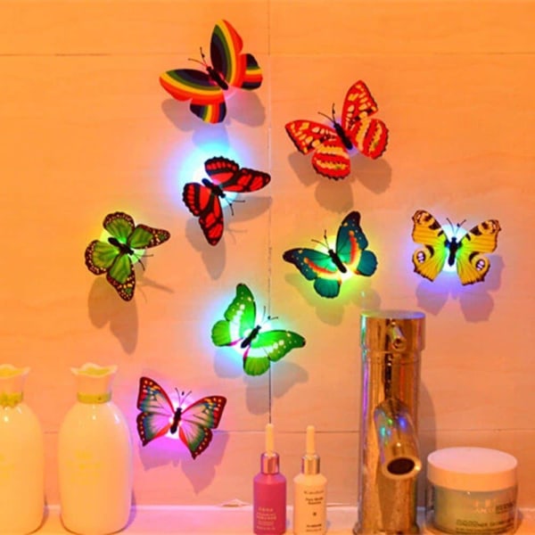 Yövalo, 10 kpl LED Butterfly Seinätarrat Valot Seinätarrat 3D Kodinsisustus