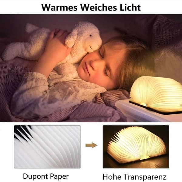 Trefoldig boklampe i tre, magnetiske LED-boklamper, dekorative KLB