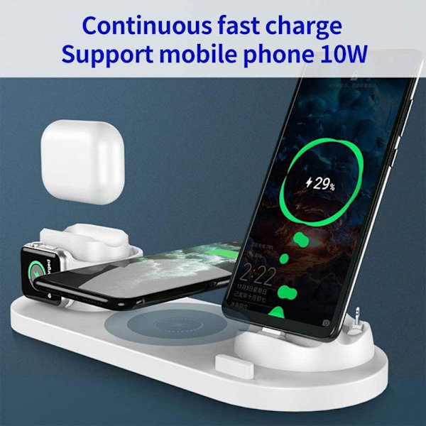 Trådløs oplader, 6 i 1 induktiv opladningsstation med 10W hvid