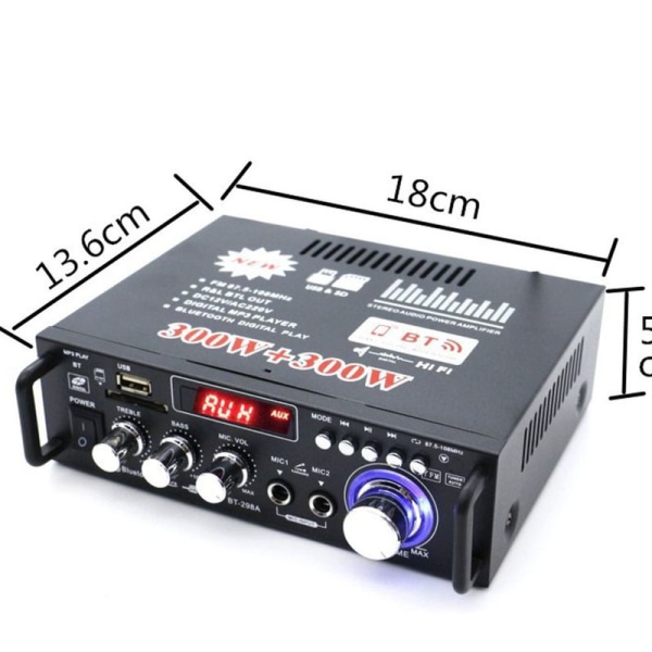 Bluetooth 5.0 Stereo Audio 12V 220V 600W 2-kanals LCD-display Hög Fidelity