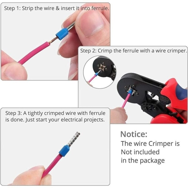 1200 stk. ledningsendemuffer (0,256 mm2) crimp-stikforbindelsessæt