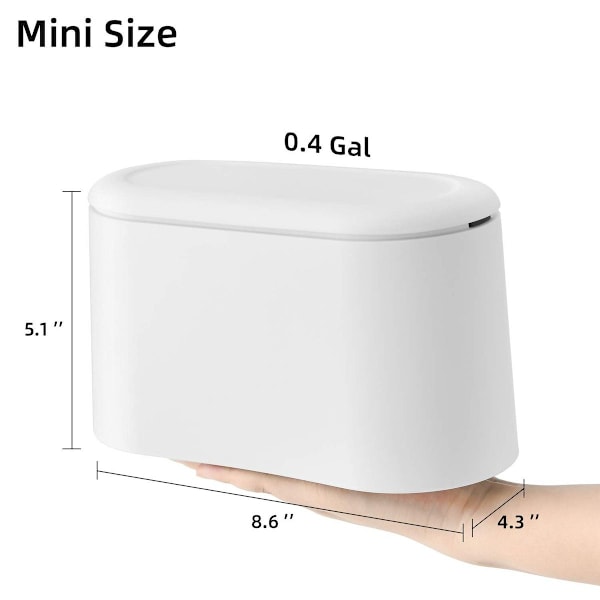 Mini papperskorg med lock för skrivbord, vit
