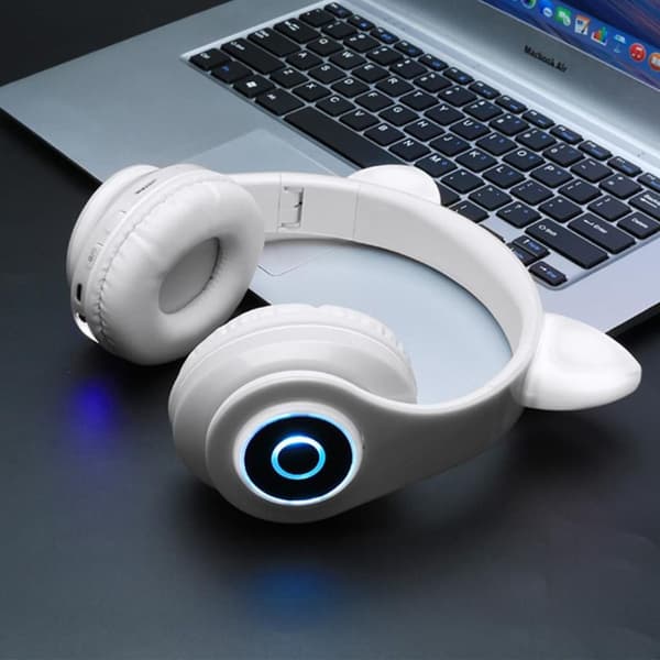 Bluetooth-hörlurar med kattöron, spelheadset med LED-ljus för