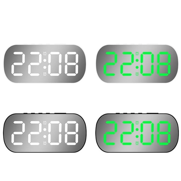 LED digitalt display, temperatur, elektronisk ur, bord spejl, vækkeur (sort stor