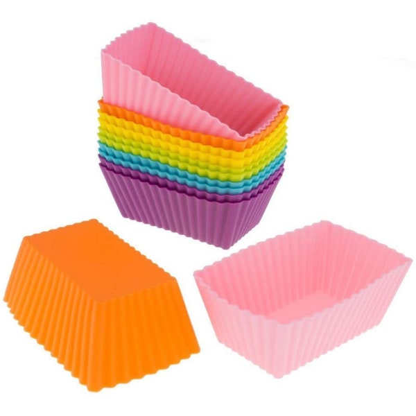 Rektangulära Jumbo Cupcake-formar, 3,15 tum Silikon Bakformar Återanvändbara Muffinformar Mini Non-Stick Brödform (Paket med 12, Slumpmässig Färg)