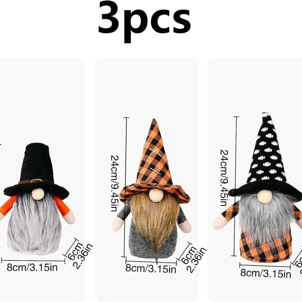 Halloween Gnomes Plush 3 Pack Handmade Elf Ornaments Home Decor KLB