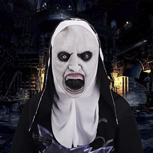 Scary Nun Latex Mask Halloween Party Town Nun Mask Cosplay Costume Full Head Scary Mask Witch Mask Zombie Dress Up Badly