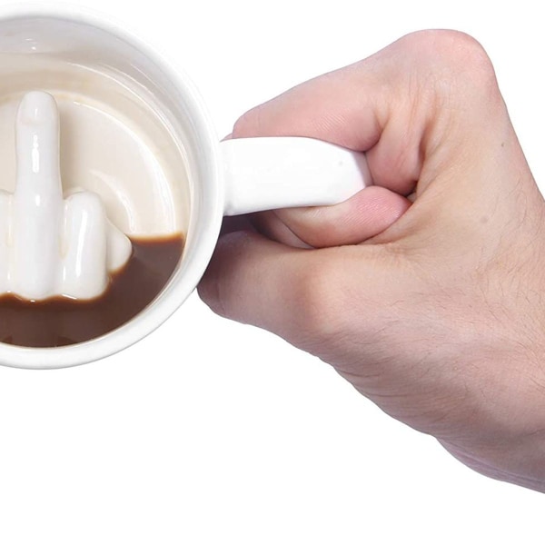 Keramisk kaffemugg med långfinger - Rolig present till humorälskare - Vit KLB
