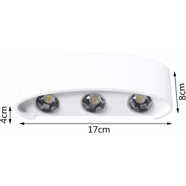 Udendørs LED væglampe 6W Varm hvid LED væglampe IP65 moderne vægbelysning høj og lav lyseffekt i aluminium (hvid 6W varm hvid) KLB