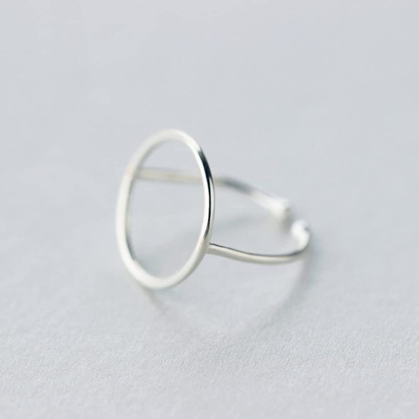 Silverring, geometrisk cirkulär urringning, justerbar ring