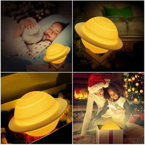 Månelampe 3D nattlys dimmbar, Papasbox 15cm LED Saturn lampe med