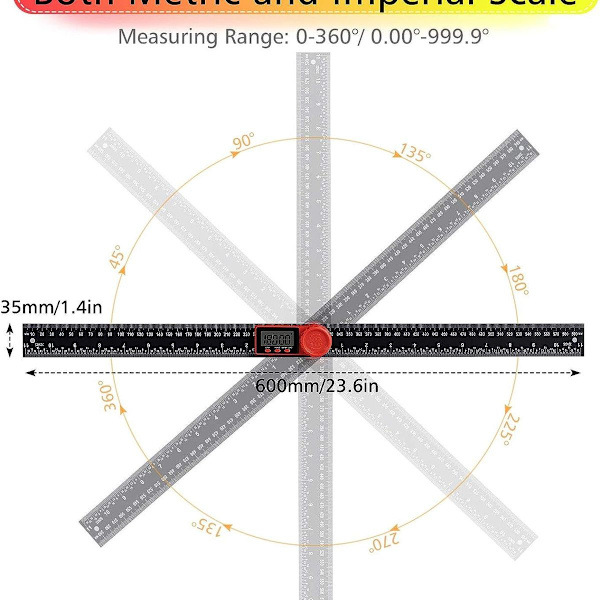 300mm Digital Protractor Linjal, 2 i 1 Digital Protractor med KLB