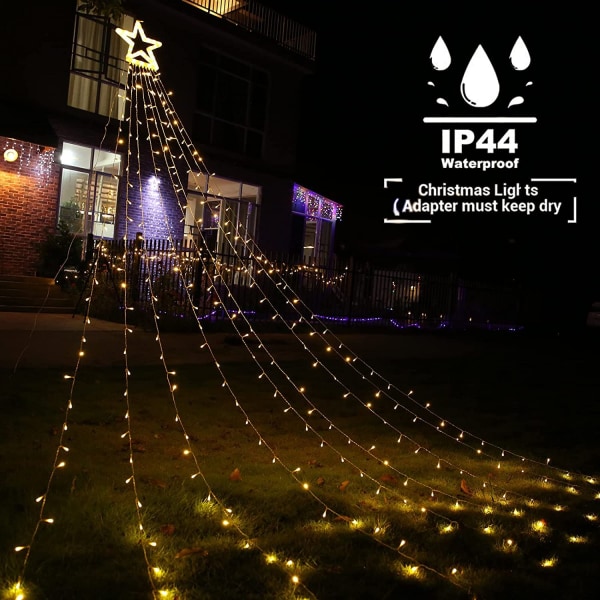 350 LED joulukuusen valoseppele tähdellä, 9 * 3,5 m valkoinen joulukuusen valoverho, lämmin valkoinen ulko- ja sisä joulukoristeet