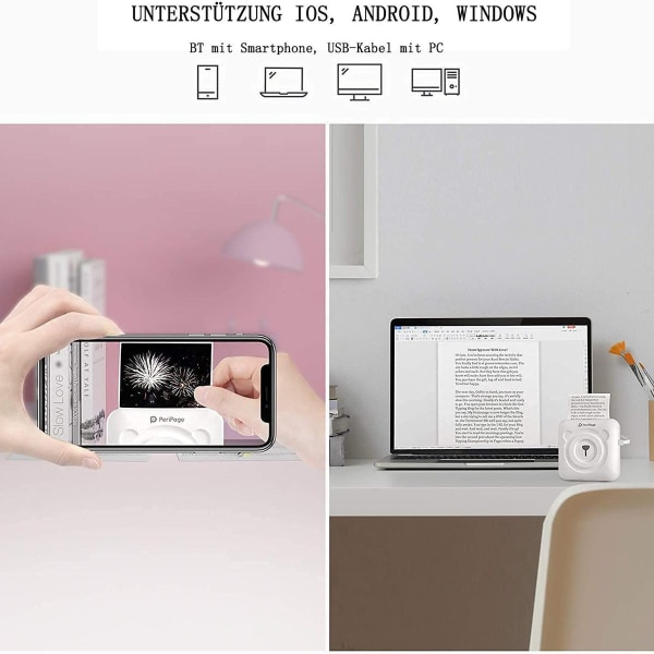 Mini fotoskriver for smarttelefon - trådløs BT-skriver, hvit