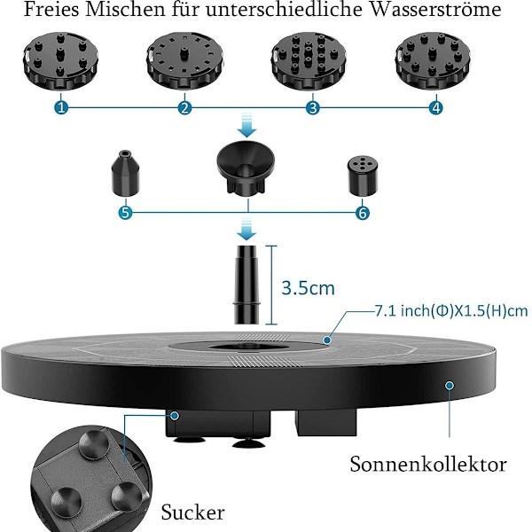 2,5W Solcelledrevet Springvandspumpe - Flydende Fuglebad